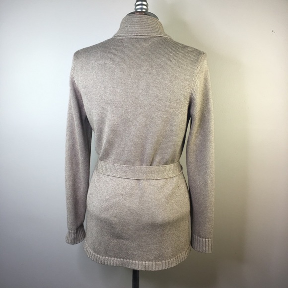Lauren Ralph Lauren Tan Belted Cardigan Sweater M - Picture 4 of 6